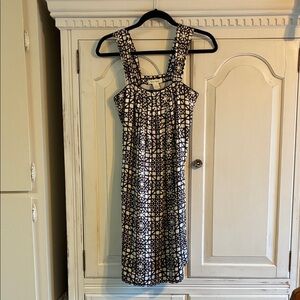 White House Black Market Black & White Geometric Midi Dress with Wide Straps